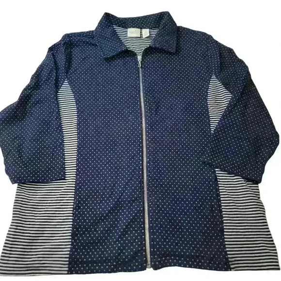 Weekends By Chicos 2 Jacket Womens Large Nautical Athleisure Comfort Travel - Picture 1 of 16